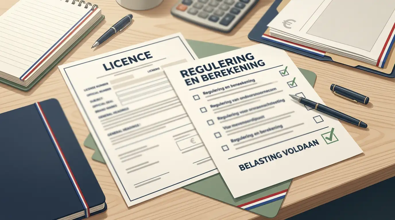 Checklist, vergunningdocument, euroteken en Nederlandse vlagdetails