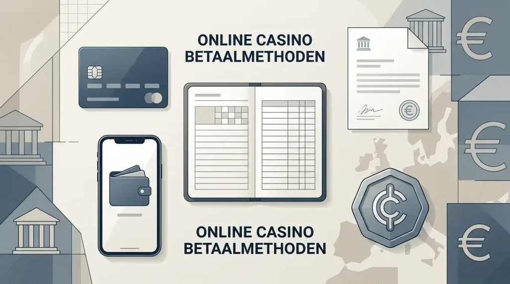 Generieke euro-betaalillustratie met kaart, bankoverschrijving, digitale wallet en cryptovaluta zonder merkspecifieke betaaliconen