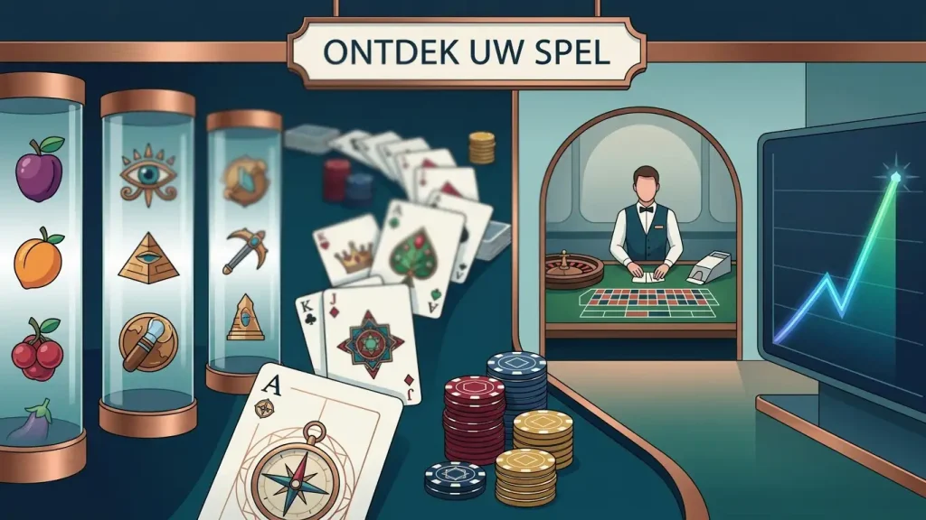 Slots, tafelkaarten en een generieke crashgame-grafiek zonder bestaande spellogo